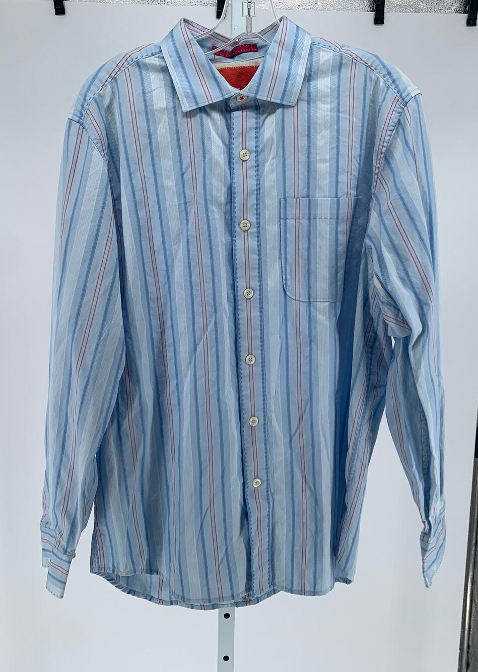 Tommy Bahama shirt blue stripes 100% cotton long sleeve button up men's medium